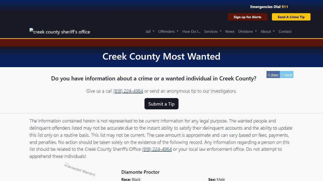 Most Wanted Creek County Sheriff's Office