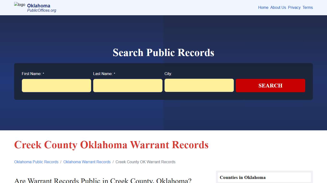 Creek County, OK Warrant Records Search – PublicOffices.org